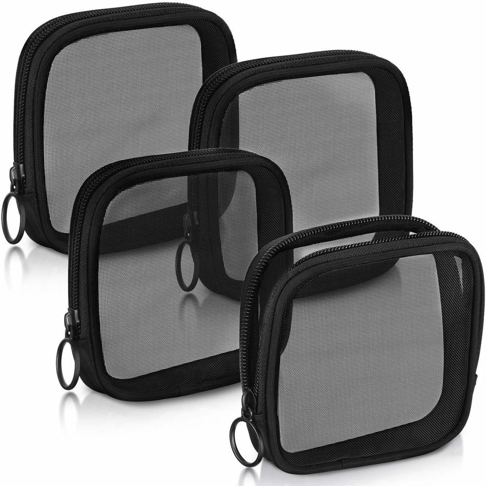 4 Pcs Mesh Makeup Bag Mesh Cosmetic Bag Travel Toiletry Pouch With Zipper Mini😄